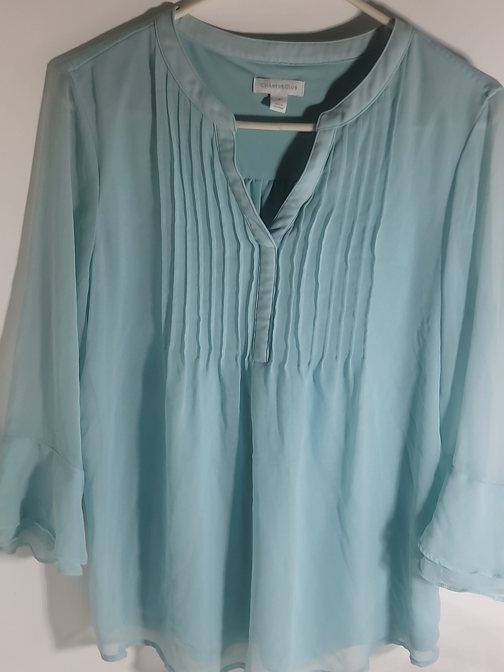 Charter Club Light Aqua Pintuck Tunic Blouse